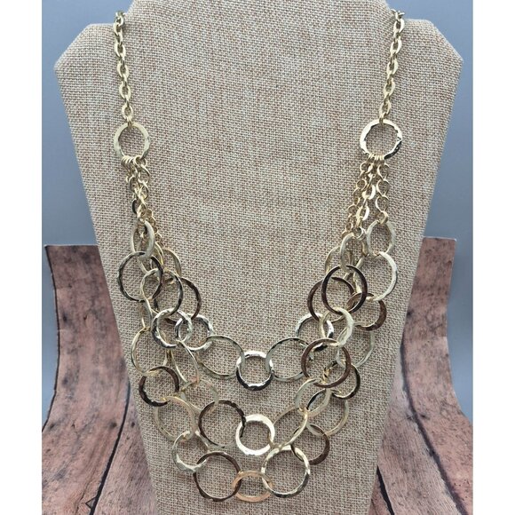 Gold Tone Large Link Multi Chain Statement Necklace 24" Mint - Picture 4 of 10